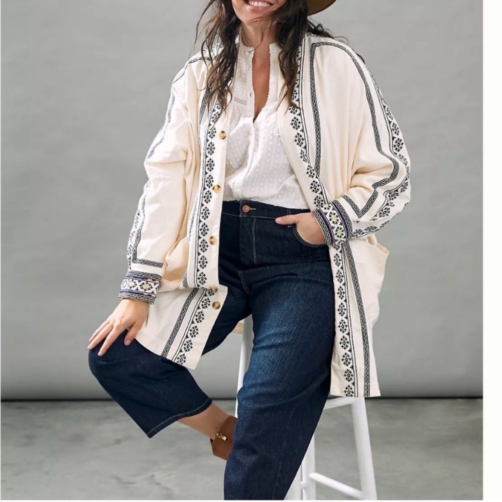 Anthropologie Avery Cream and Blue Kimono Jacket Very good condition